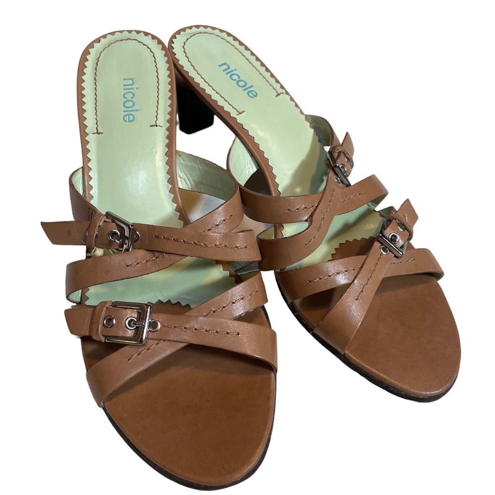 Nicole strappy tan sandals with 2 1/2” heels
